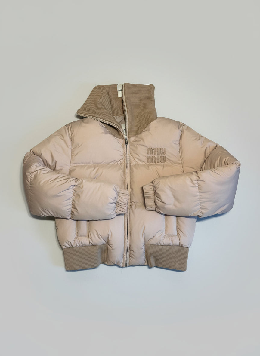 Beige down jacket Miu Miu